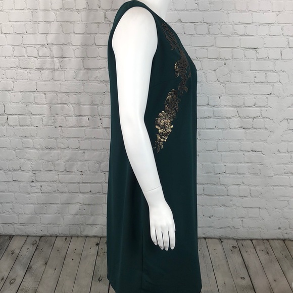 !!Calvin Klein Green And Gold V Neck Dress Size16W - Picture 4 of 7